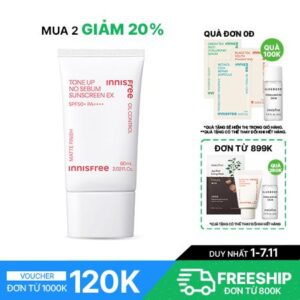 Kem chống nắng nâng tông kiềm dầu INNISFREE Tone Up No Sebum Sunscreen EX SPF 50+ PA++++ 60 mL
