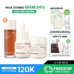 Set Kem Dưỡng Da Ban Đêm Ngăn Ngừa Lão Hóa Từ Trà Đen INNISFREE Black Tea Youth Enhancing Cream And Treatment Essence And Black Tea Youth Ampoule…
