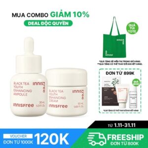 Set tinh chất và kem dưỡng phục hồi trẻ hóa làn da trà đen innisfree Black Tea Youth Enhancing Ampoule & Cream Combo