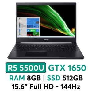 Laptop Gaming Acer Aspire 7 A715-42G-R05G (R5-5500U/8GB/512GB PCIE/VGA 4GB GTX 1650/15.6 FHD 144HZ/WIN11/ĐEN) (NH.QAYSV.007) - Chính hãng