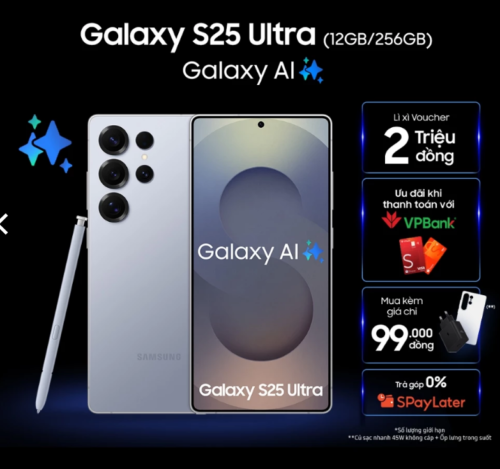 Điện thoại Samsung Galaxy S25 Ultra, Điện thoại AI, 256GB, Video camera đêm Nightography, S Pen đa nhiệm